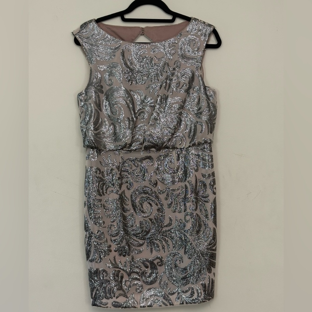 Adrianna Papell Silver and Gray Mini Dress